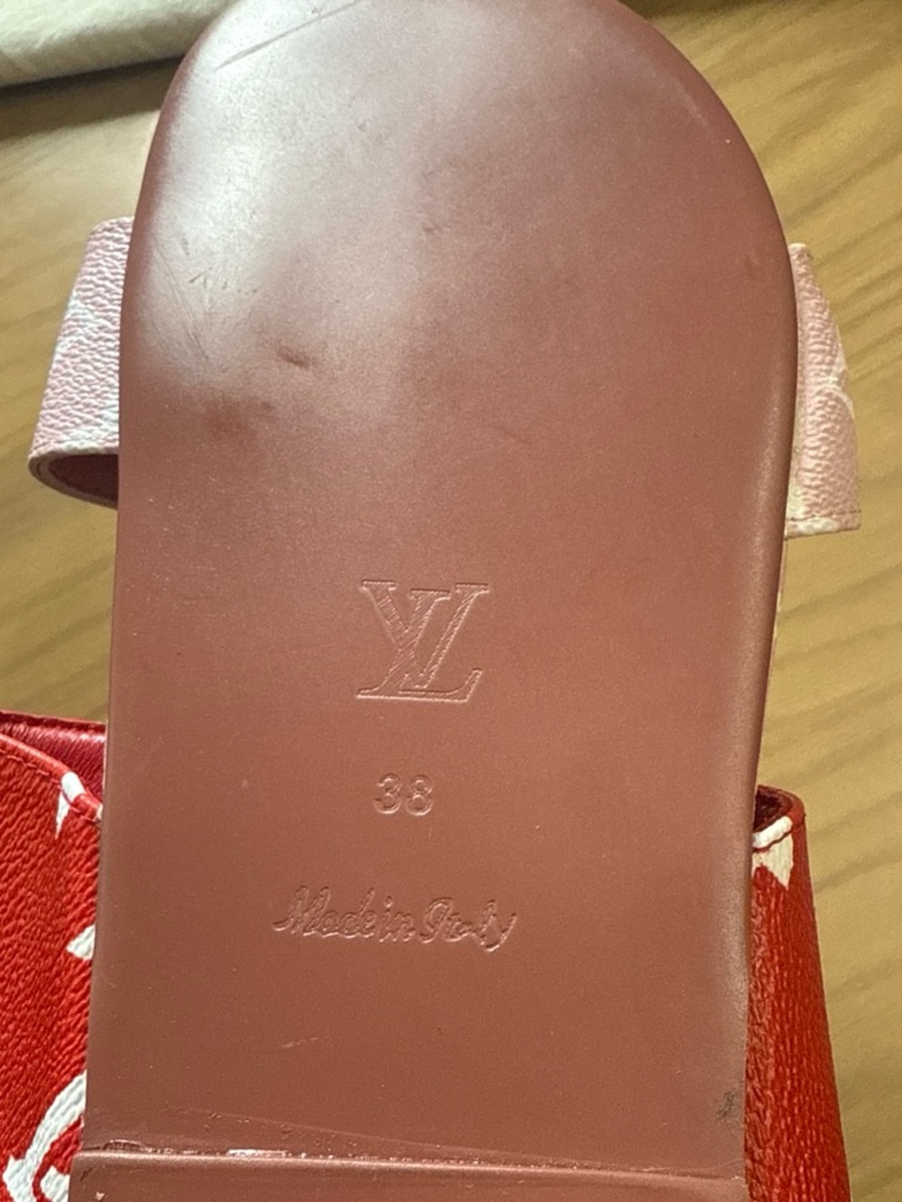 Louis Vuitton Pink & Red Monogram Kids Slide Sandals - Picture 4 of 6